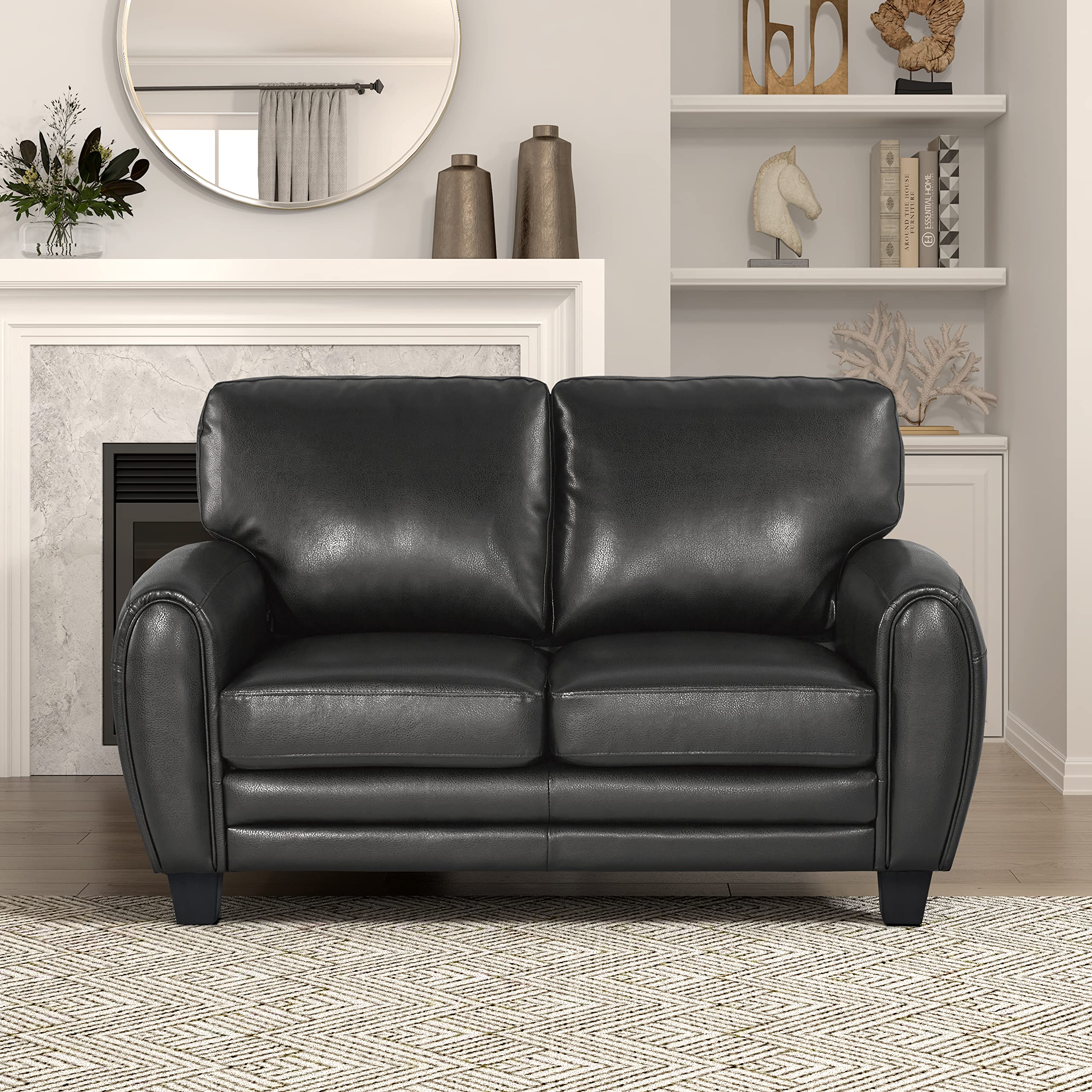Homelegance Rubin 63 Bonded Leather Loveseat, Black