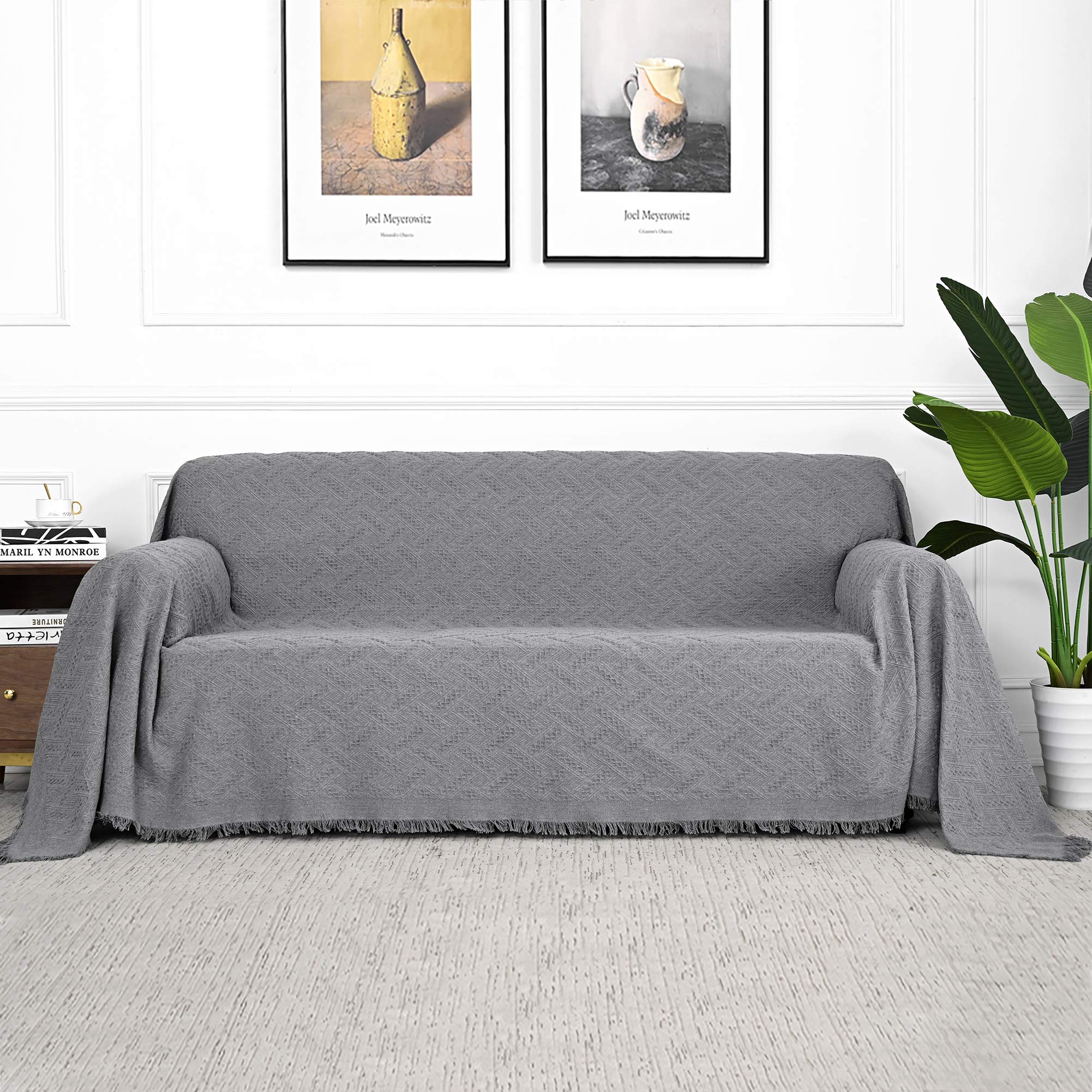 Mysky Home Couch Cover Sofa Covers For 3 Cushion Couch Sofa Protector Sectional Sofa Couch Cover For Pets Sofa Throws Living Room Geometrical Sofa Slipcovers For Dogs (X-Large, 91' X 118', Grey)