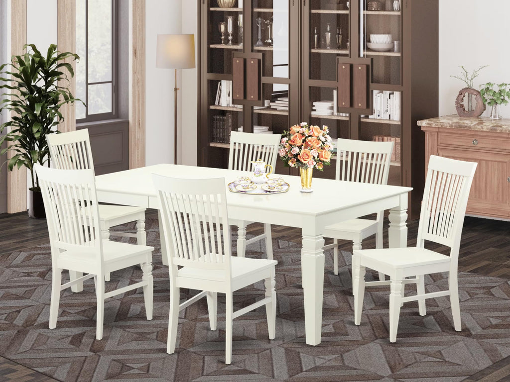 East West Furniture LGWE7-LWH-W 7 Piece Dining Set Consist of a Rectangle Dining Table with Butterfly Leaf and 6 Kitchen Chairs, 42x84 Inch, Linen White