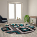 Flash Furniture Gideon Collection 8' X 8' Round Abstract Area Rug - Turquoise, Grey, And White Olefin Facing - Cotton Backing - Living Room Or Bedroom