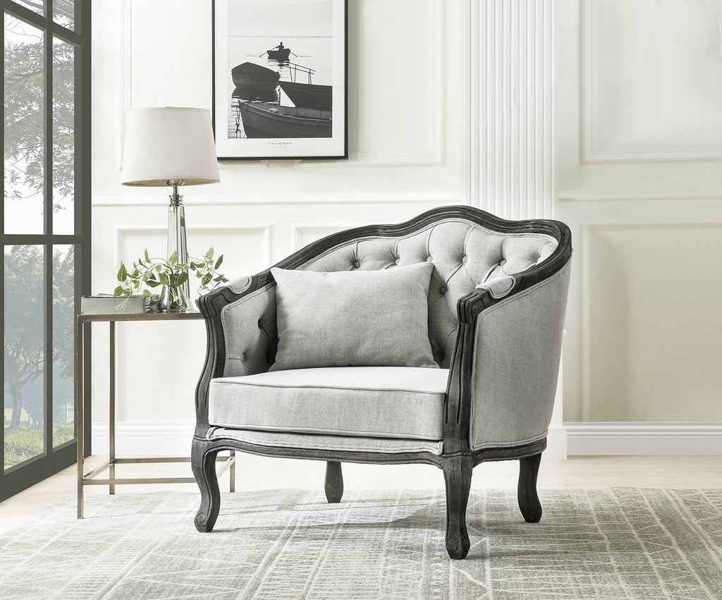 Acme Furniture Upholstered Chair with Button-Tufted Back, Gray and Dark Brown