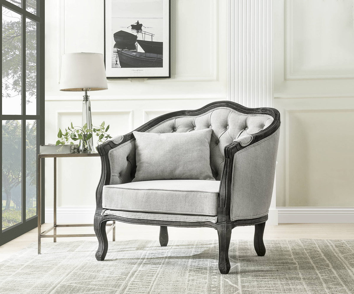 Acme Furniture Upholstered Chair with Button-Tufted Back, Gray and Dark Brown