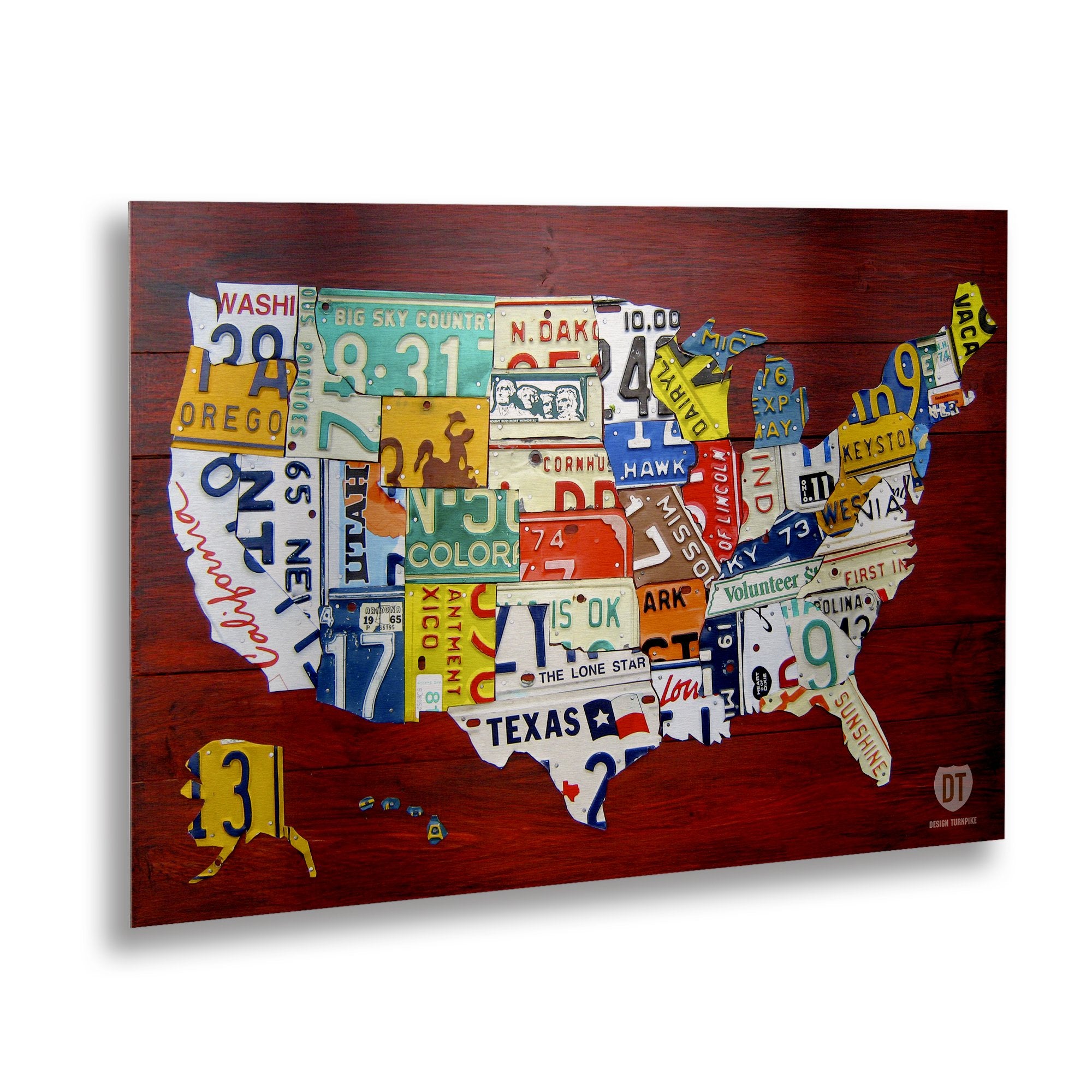 Trademark Fine Art ALI1245-1622M License Plate Map USA by Design Turnpike, Floating Brushed Aluminum 16x22-Inch, 16x22