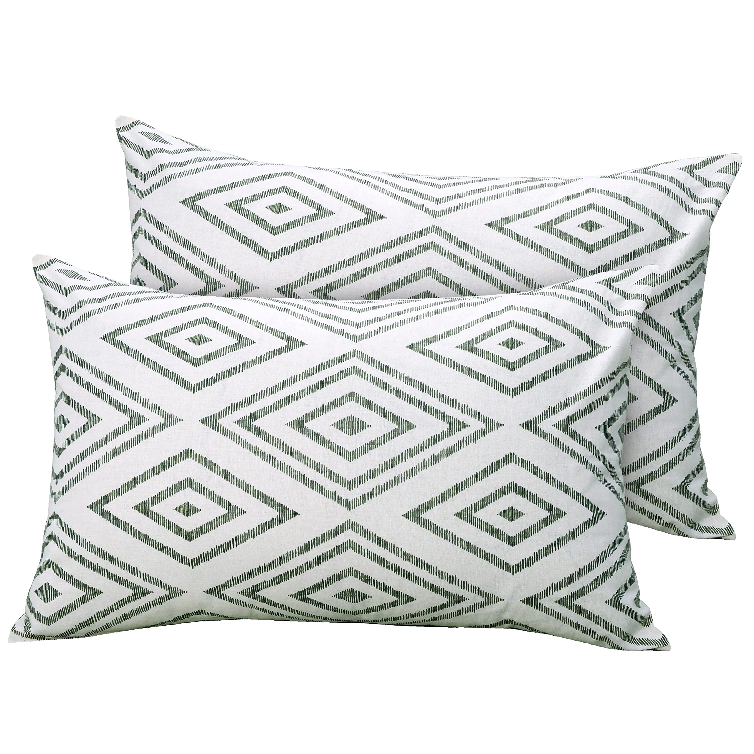 Huesland By Ahmedabad Cotton 144 Tc Cotton Pillow Cover Set Of 2  Sage Green & White
