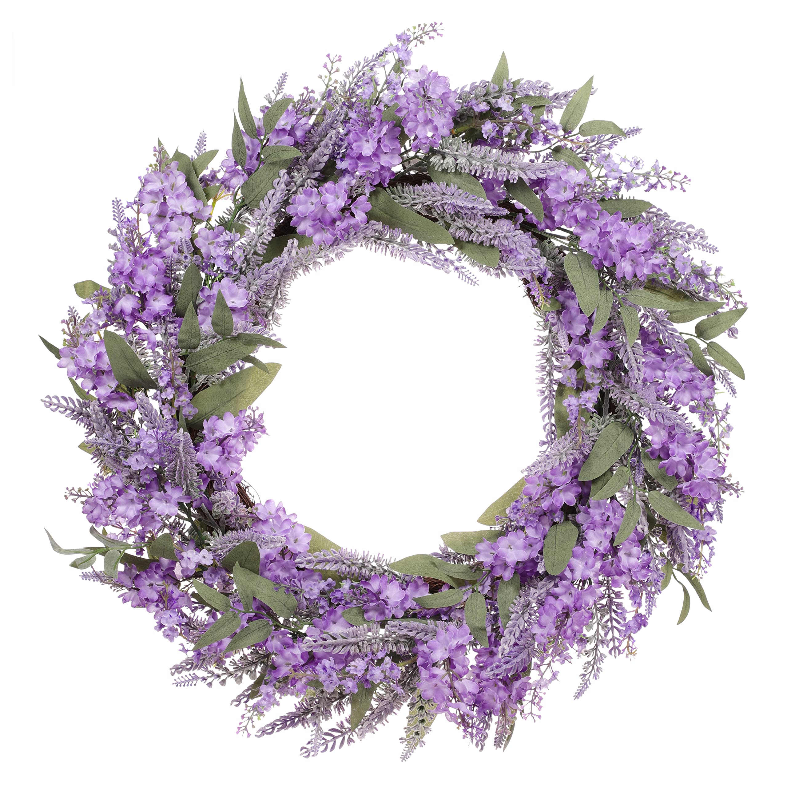 30 Artificial Lavender Floral Spring Wreath with Green Leaves