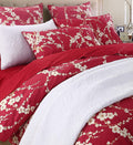 Brandream King Size Duvet Cover Set Japanese Oriental Style Cherry Floral Red Blossom Flower Branches Print Chinoiserie Bedding