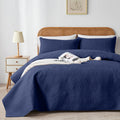 Wuruibo Full/Queen Quilt Set Navy Blue, Microfiber Lightweight Bedspreads, Ultrasonic Embossed Solid Coverlet, Thin Bedding Set