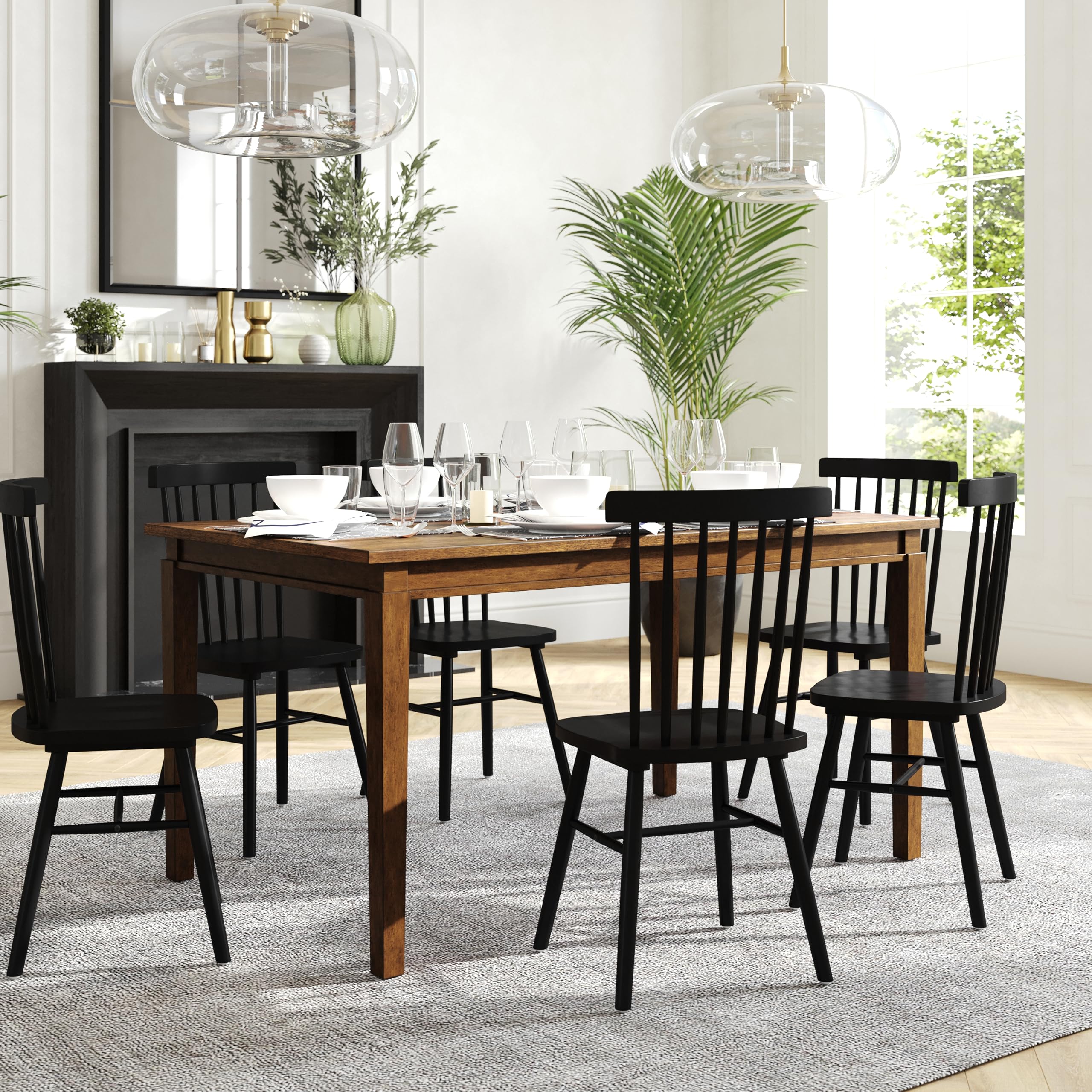 Flash Furniture Henry Solid Dining, Commercial Grade Heavy Duty Rectangle Wood Table for 6, 60, Brown Matte
