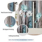 Laifzere Teal Farmhouse Daisy Curtains, Wooden Flower Window Curtains 29X63 Inch For Bedroom Living Room Decor, Rustic Floral Bu
