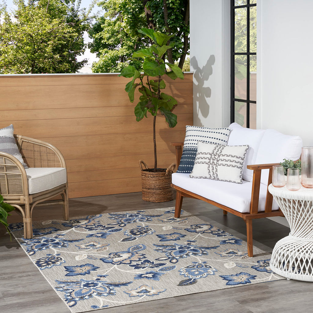 Nourison Aloha Indoor-Outdoor Blue/Grey 5'3' X 7'5' Area Rug, Easy Cleaning, Non Shedding, Bed Room, Living Room, Dining Room, Kitchen (5X7)