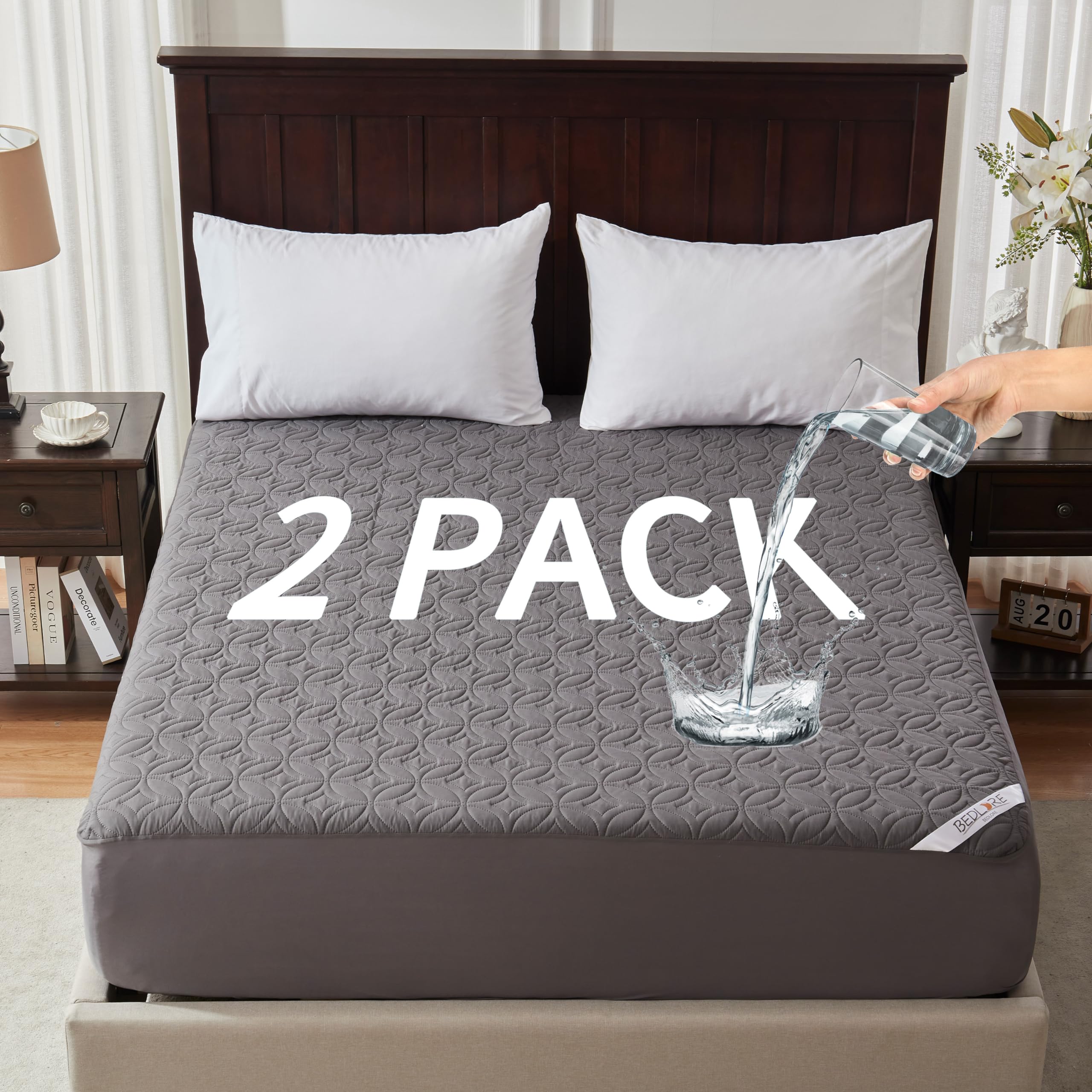 2 Pack Waterproof Mattress Protector, Twin Size Mattress Pad With Deep Pocket 6'-15' Depth, Soft Breathable Dirt-Proof Single