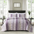 Sunshine Nicole Soft Brushed Microfiber Comforter Set, 7 Pieces Queen, With Light Weight Soft Poly Fill, Printed Purple Grey Flo