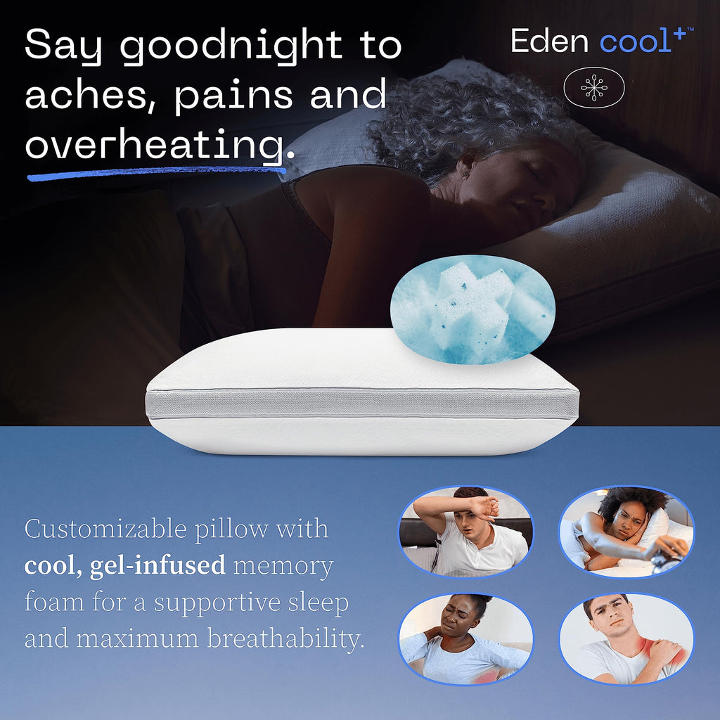 Coop Home Goods Eden Cool+ Adjustable Pillow, King Size Plus Shaped Memory Foam Pillows With Cooling Gel, Back, Neck Support, St