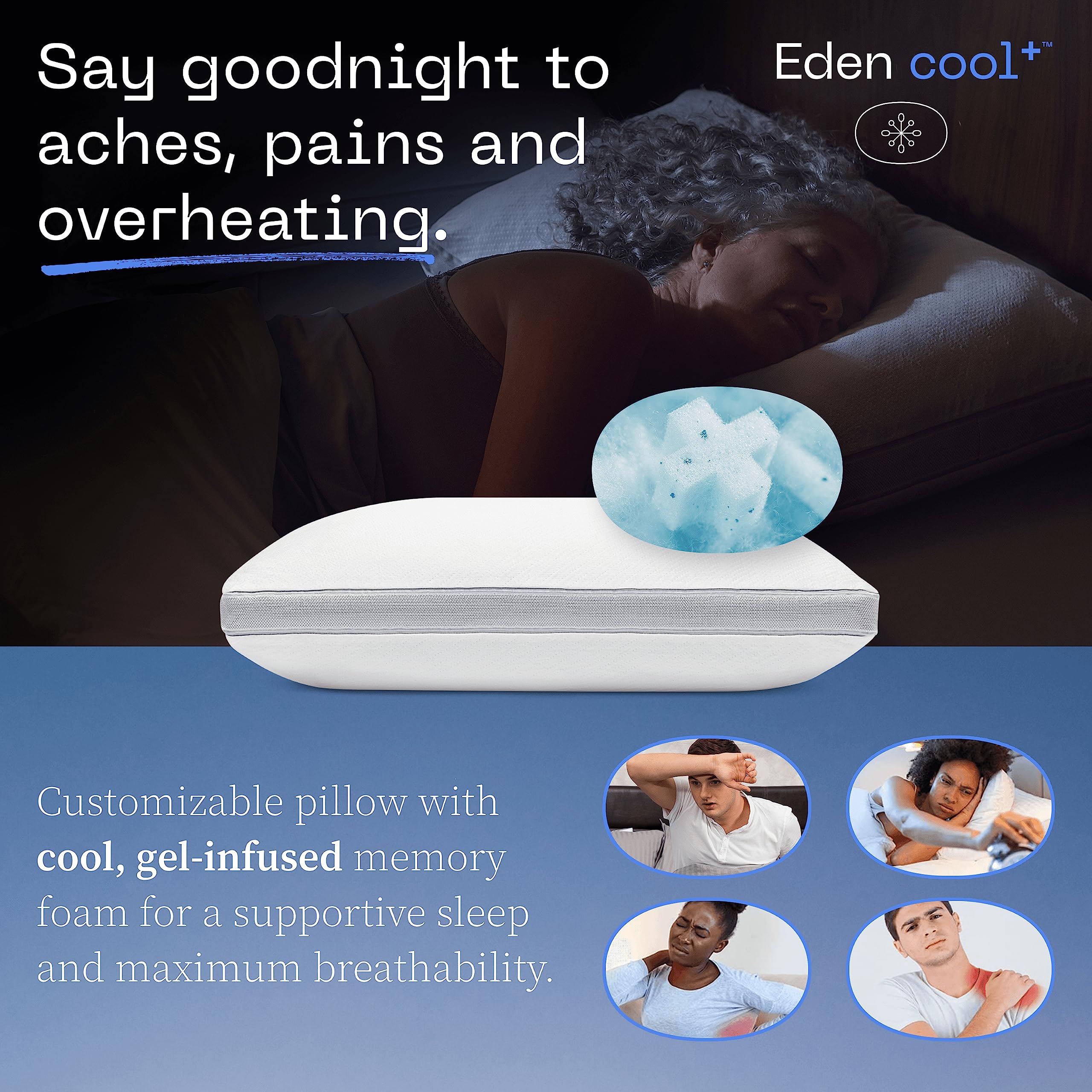 Coop Home Goods Eden Cool+ Adjustable Pillow, King Size Plus Shaped Memory Foam Pillows With Cooling Gel, Back, Neck Support, St