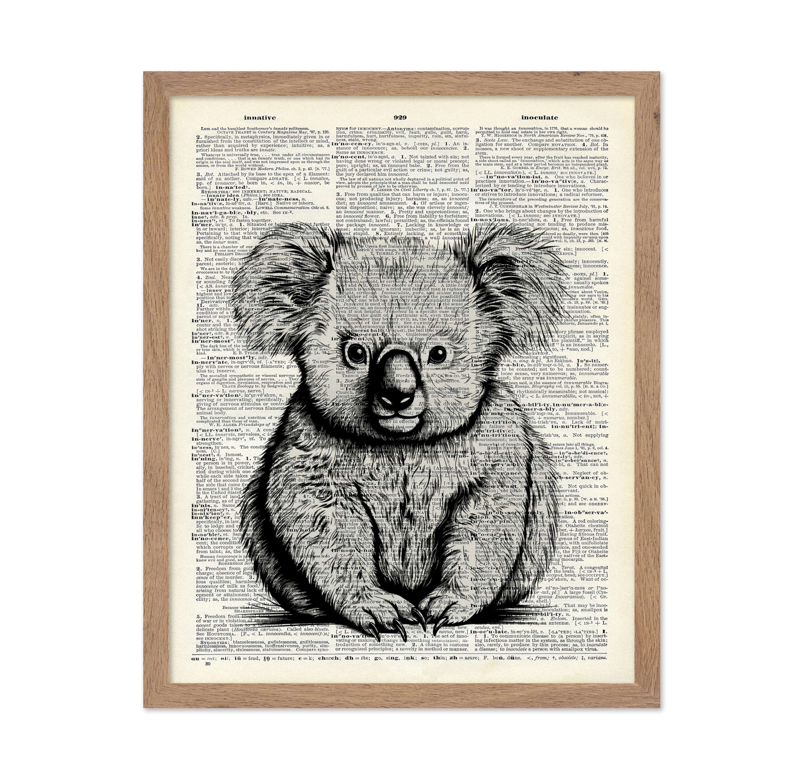 Poster Master Dictionary Art Poster - Koala Bear Print - Koala Art - Minimal Art - Gift for Men, Women & Animal Lover - Decor fo