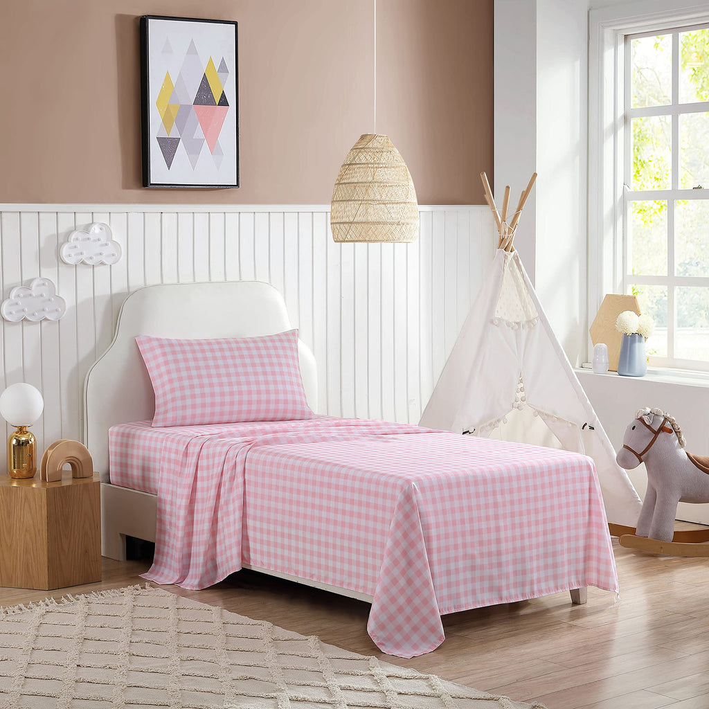 Eddie Bauer Kids - Twin Sheets, Stain Resistant Kids Bedding, Ideal For Toddler Bedding Set (Poppy Plaid Pink, Twin)