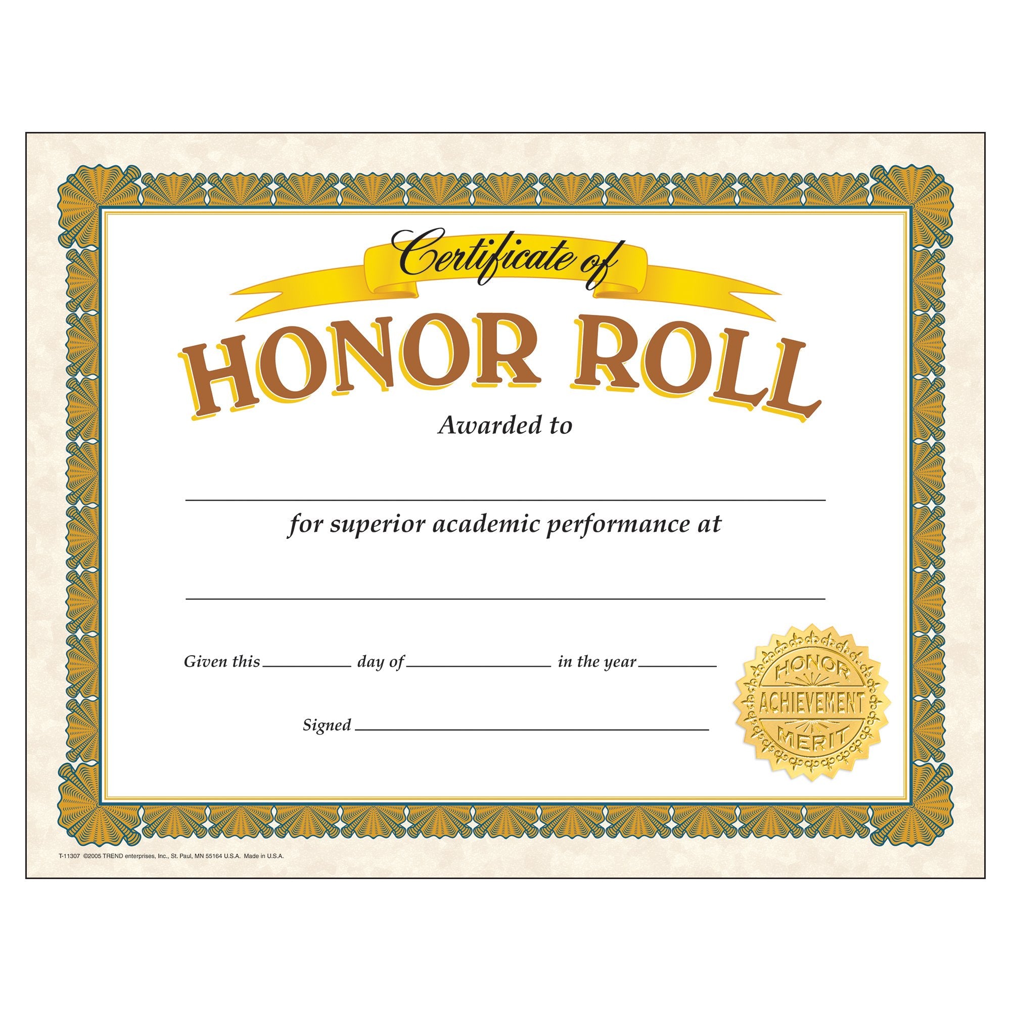Trend Enterprises, Inc. Honor Roll Classic Certificates, 30 Ct