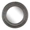 Benjara Gray Round Wall Mirror with Thick Embossed Metal Border, Antique