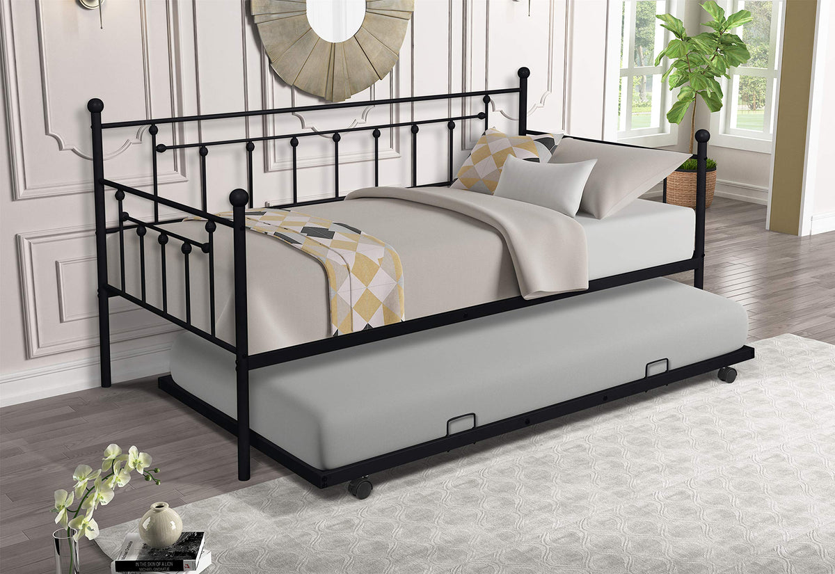 Dolonm Daybed With Trundle Bed For Kids Teens Adults,Metal Twin Size Daybed With Pullout Trundle For Window Living Room, No Box