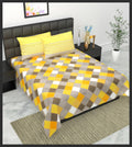Jaipur Prints Checkered Bedding Set With Comforter And Pillow Covers, Yellow Brown White, Geometric Pattern
