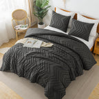 Litanika Dark Gray Queen Size Comforter Sets, 3 Pieces Lightweight Grey Chevron Tufted Bedding Comforter Set, Fluffy Down Altern