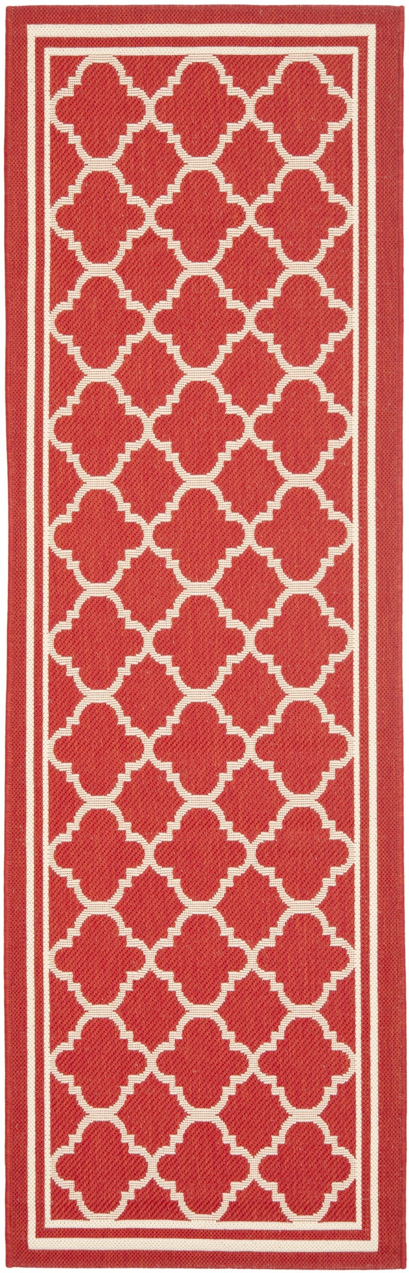 Safavieh Courtyard Collection 2'3' X 8' Red/Bone Cy6918 Trellis Indoor/ Outdoor Waterproof Easy Cleaning Patio Backyard Mudroom Runner Rug