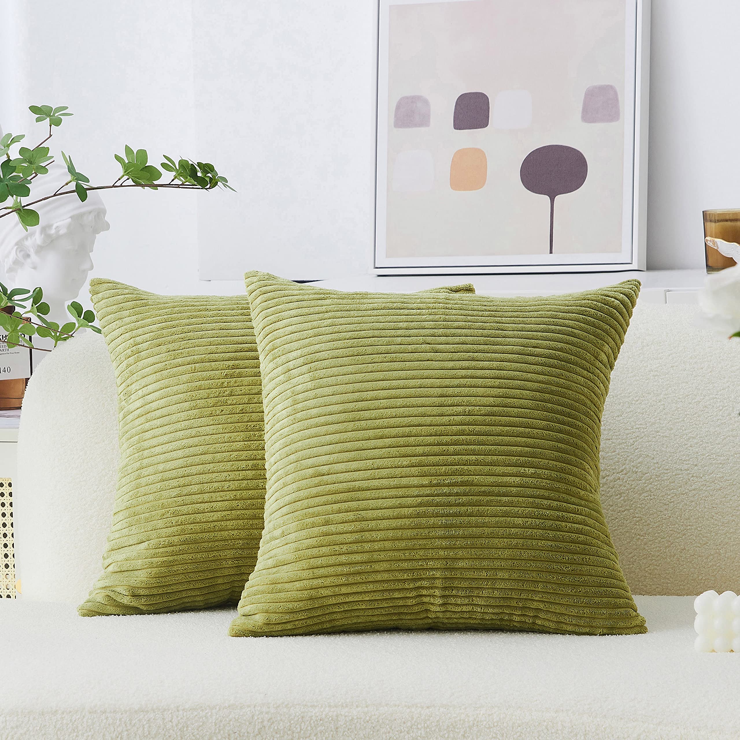 Home Brilliant Set Of 2 Green Pillow Covers Euro Pillow Shams 26X26 Striped Velvet Corduroy Autumn Decorative Europe Sham Throw