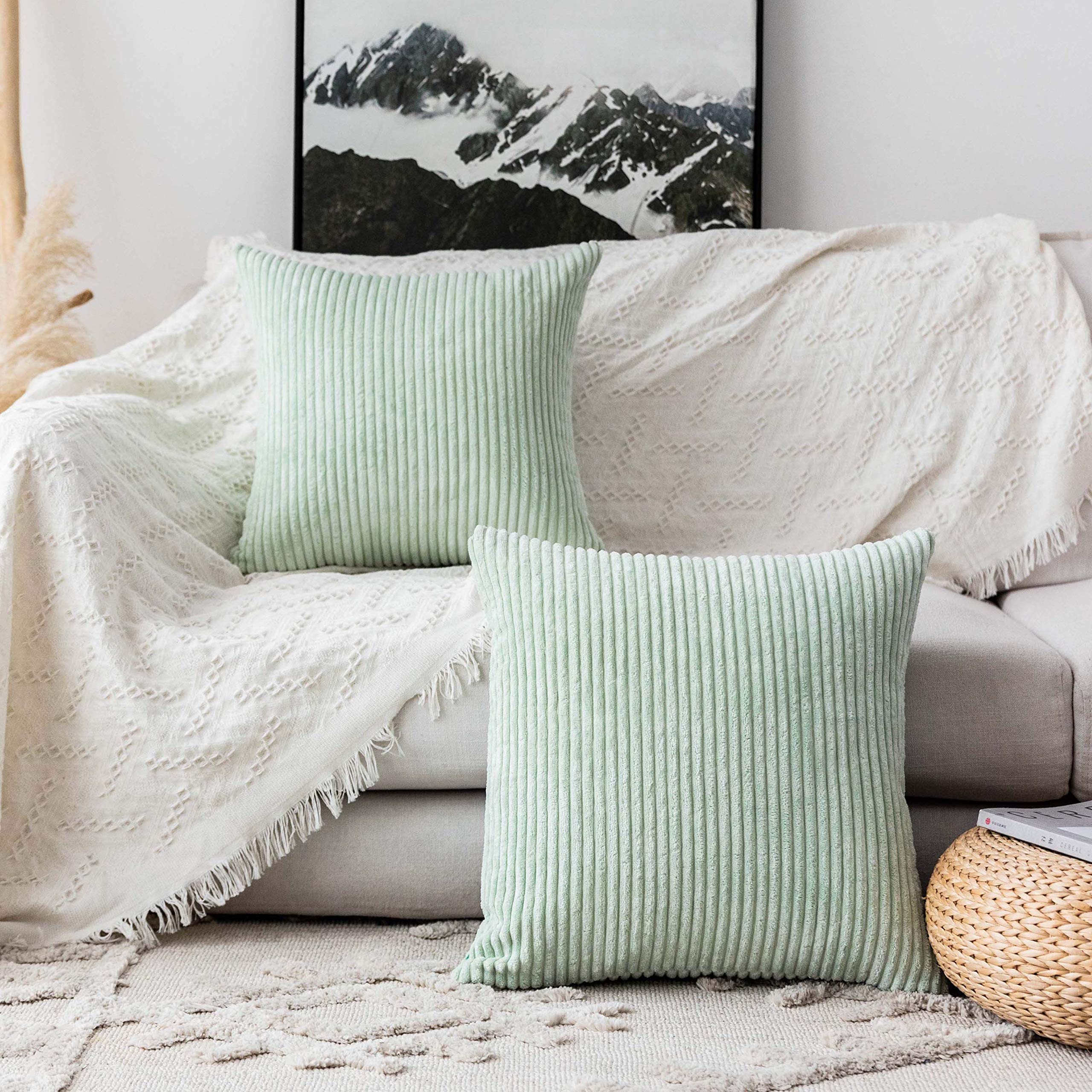 Home Brilliant Decorative Pillow Covers For Couch Set Of 2 Throw Pillow Covers Sofa Bench Sage Green, 40Cm, 16 X 16 Inch, Mint