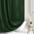 Siiluminisoy Extra Long Dark Green Boho Shower Curtain Woven Fabric Cute Shower Curtain, 72 X 78 Tufted Leaves Textured Striped