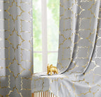 Purainbow Grey Blackout Curtain Panels For Bedroom 84' Gold Foil Moroccan Metallic Print Energy Efficient Drapes For Bedroom Li