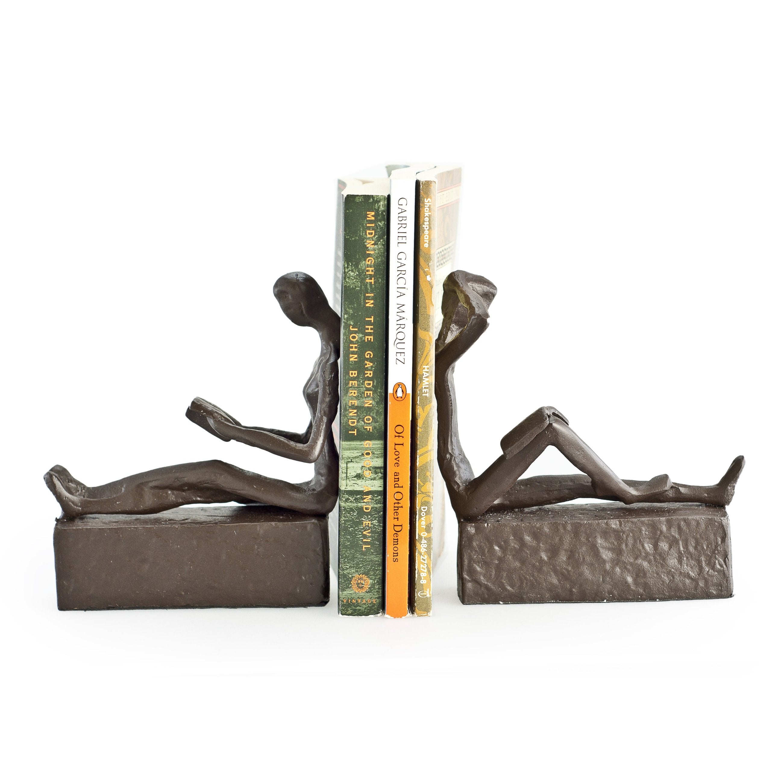 Danya B. Man and Woman Reading Metal Bookend Set, Decorative Book Shelf D  cor for Home or Office, Gift for Avid Reader, Book En