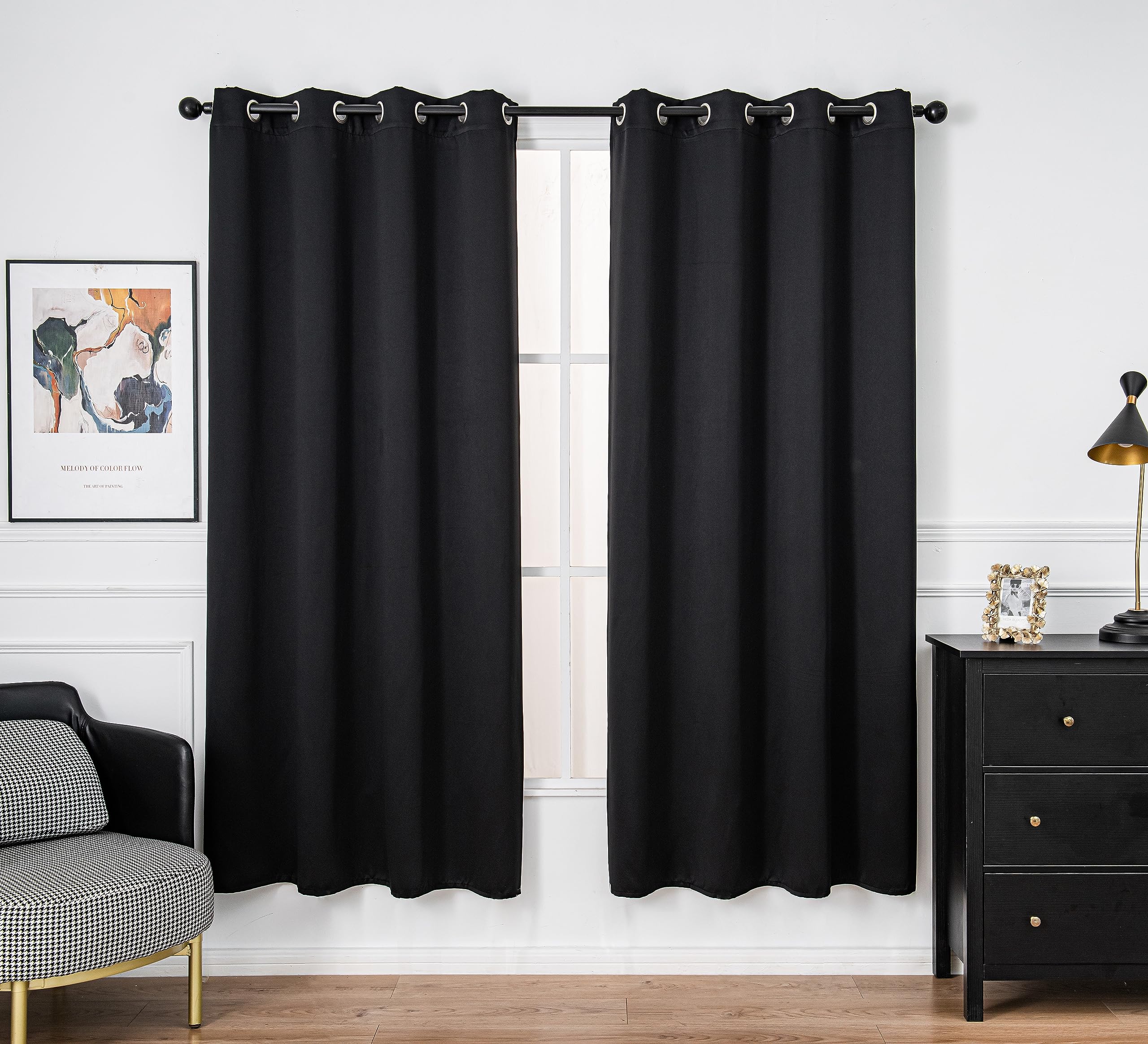Pi Blackout Curtains 84 Inches Length,Grommet Doorway Privacy Thermal Insulated Room Darkening Light Blocking Vertical Curtains For Living Room/Bedroom/Sliding Door/Patio 1 Panel (Black,W52Xl84)