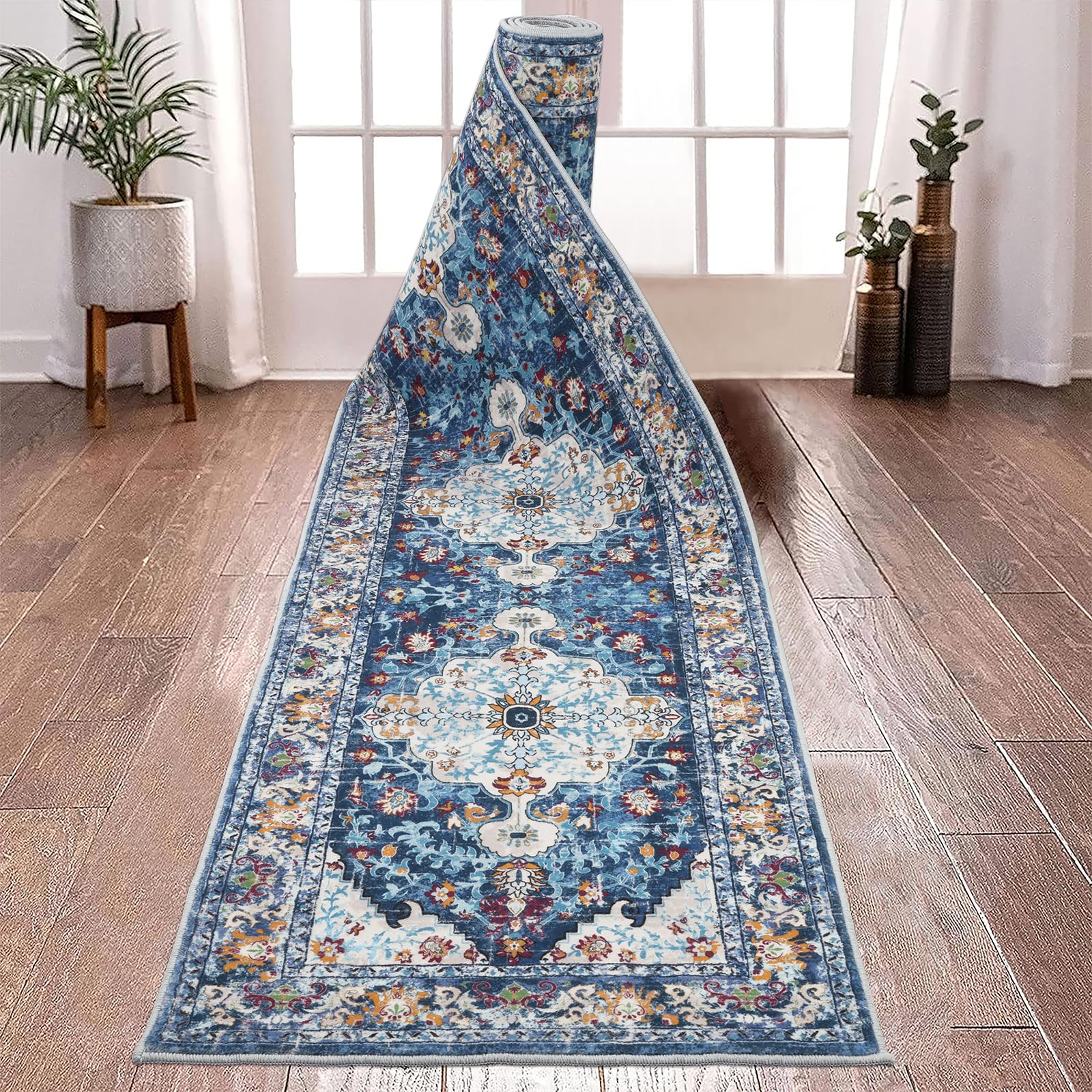 UArtlines Boho Runner Rug for Hallway, 2x12 Non Slip Washable Carpet Runner for Entryway, Low-Pile Soft Long Farmhouse Rugs f