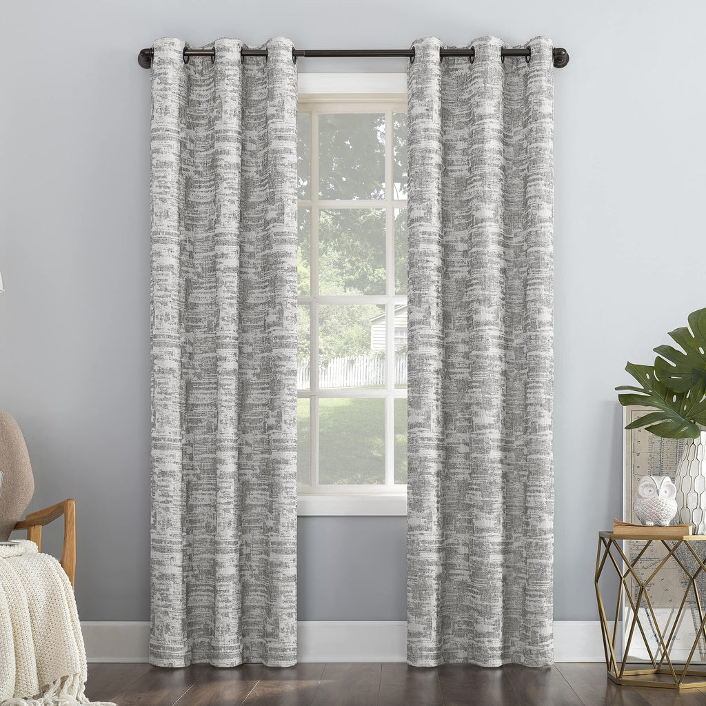 Sun Zero Parrish Distressed Grid Thermal Extreme Total Blackout Grommet Curtain Panel, 40'' x 84'', Grey