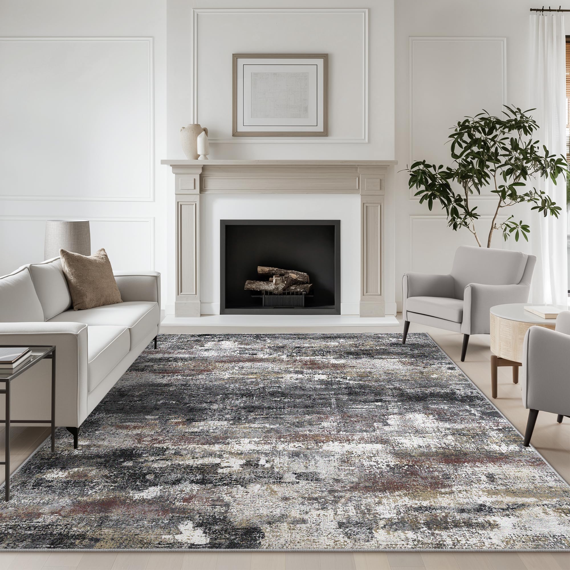 BEIMO Area Rugs 8x10 for Living Room Bedroom, Modern Abstract Machine Washable Soft Dark Gray Rug, Floor Carpet with Non Slip Ba