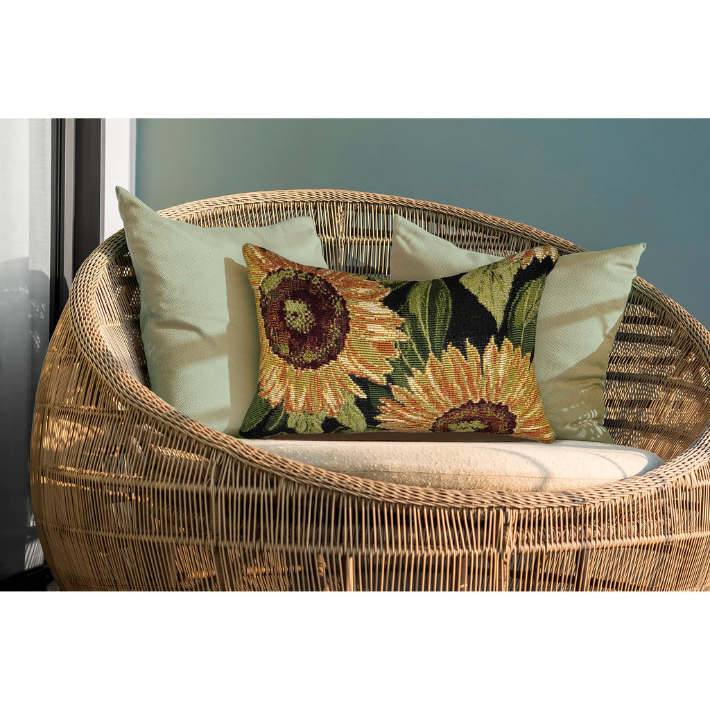 Liora Manne Marina Indoor/Outdoor Power Loomed Easy Care Pillows, 12' X 18', Sunflowers Black