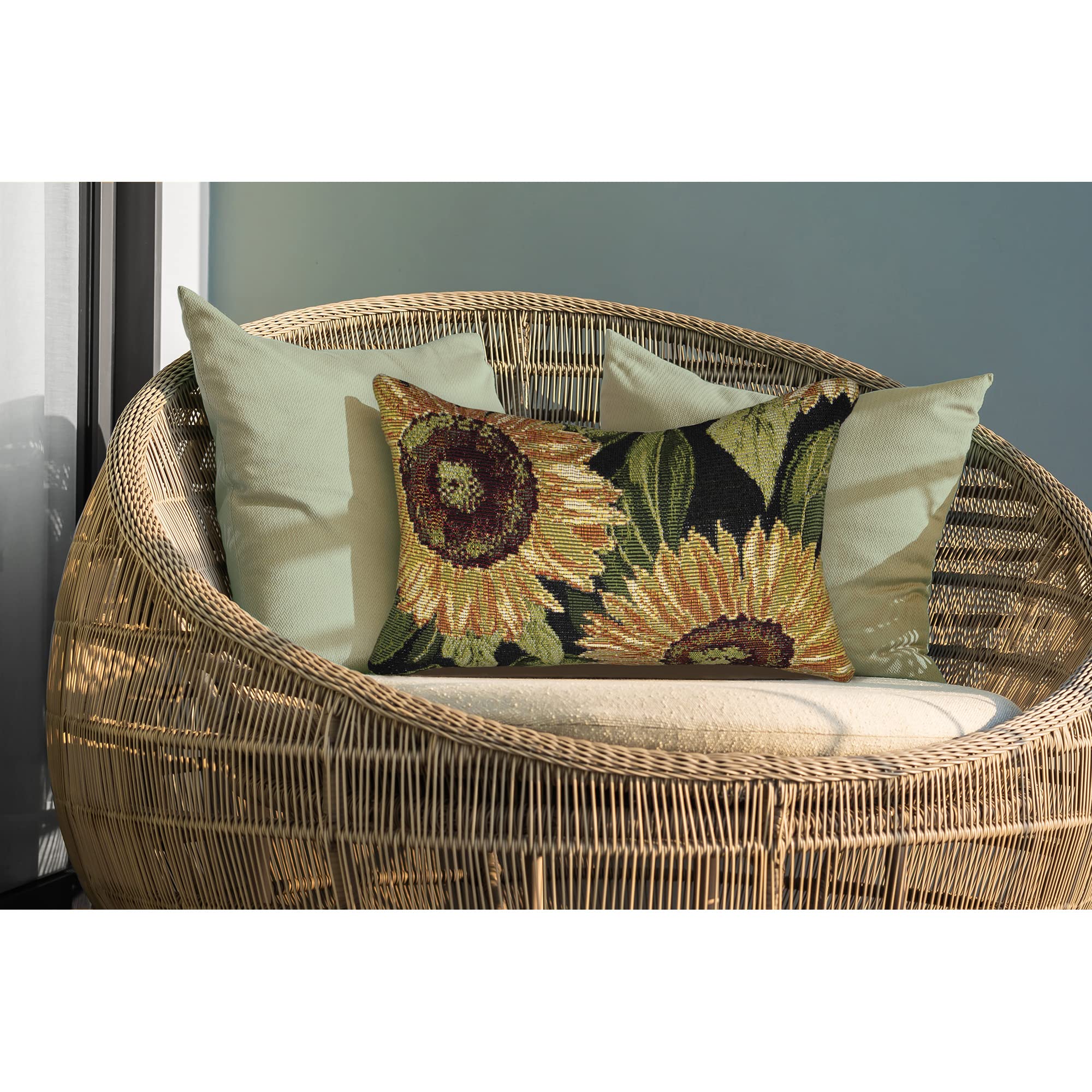 Liora Manne Marina Indoor/Outdoor Power Loomed Easy Care Pillows, 12' X 18', Sunflowers Black
