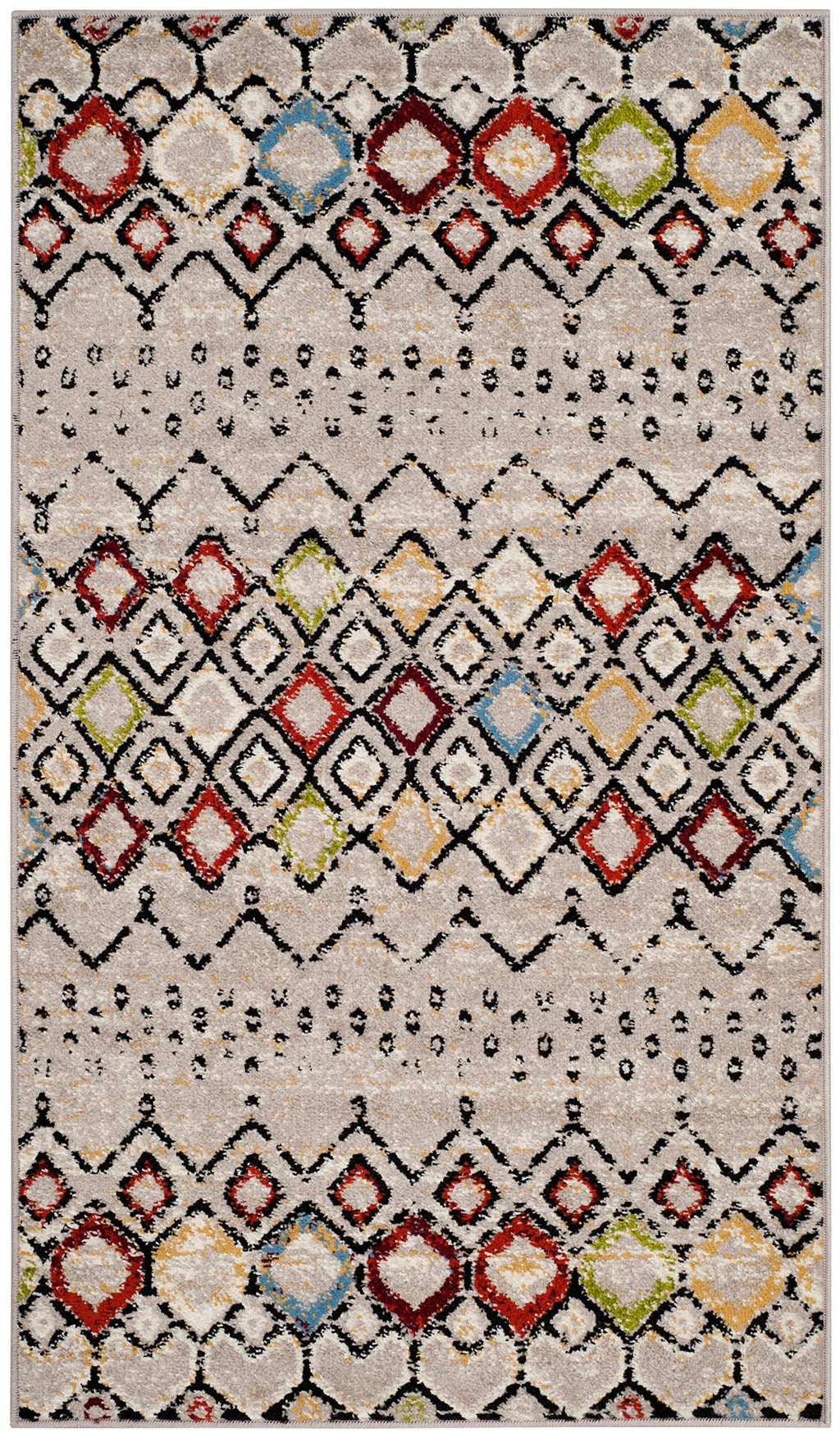 SAFAVIEH Amsterdam Collection Accent Rug - 2'3'' x 4', Light Grey & Multi, Moroccan Boho Design, Non-Shedding & Easy Care, Ideal