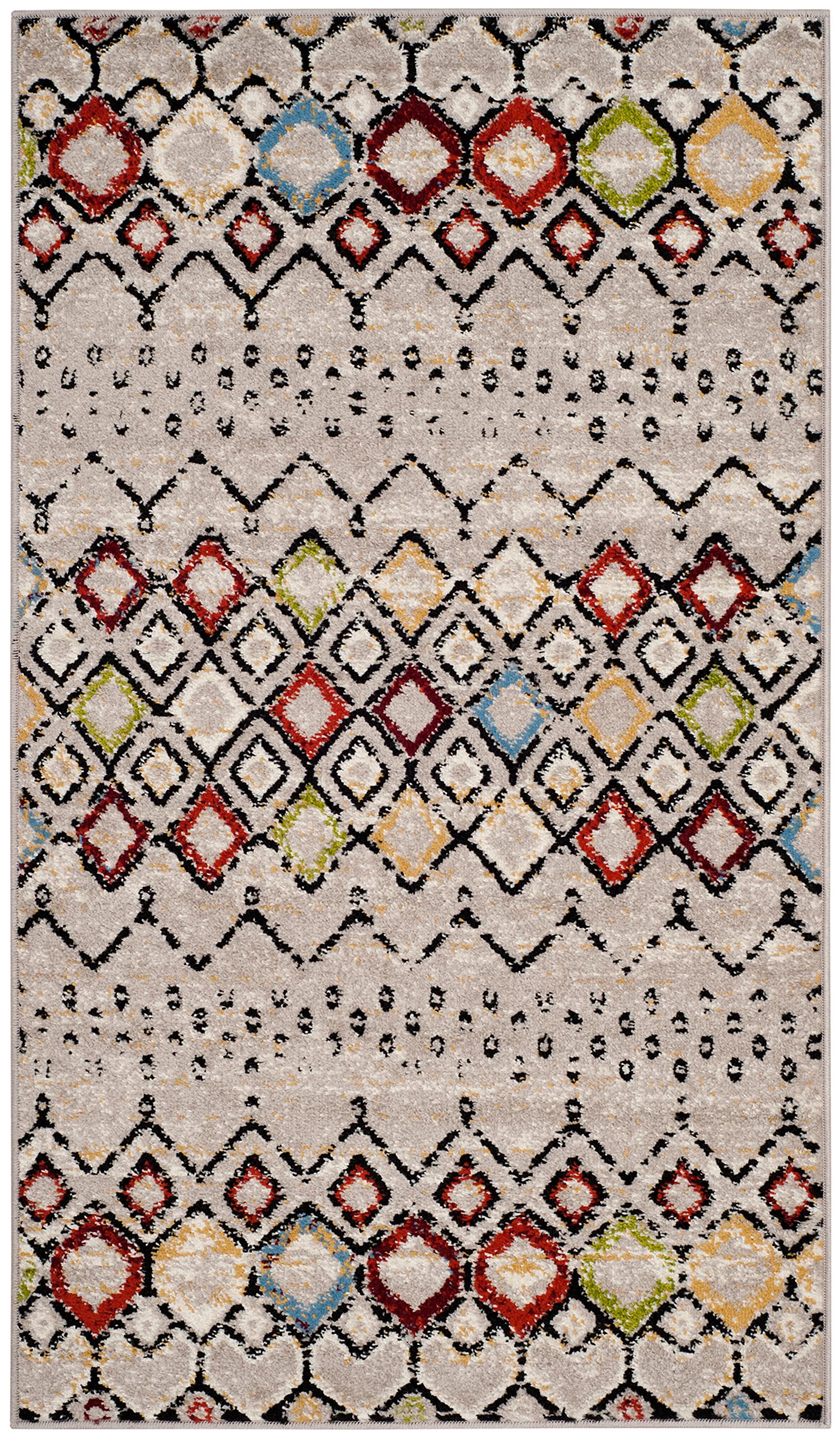 SAFAVIEH Amsterdam Collection Accent Rug - 2'3'' x 4', Light Grey & Multi, Moroccan Boho Design, Non-Shedding & Easy Care, Ideal