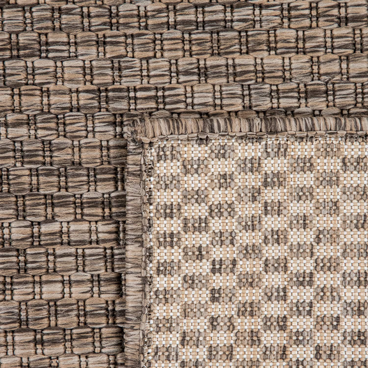 Solid Outdoor Rug For Patio Or Balcony Weatherproof In Mottled Brown, Size: 6'7' X 9'2'