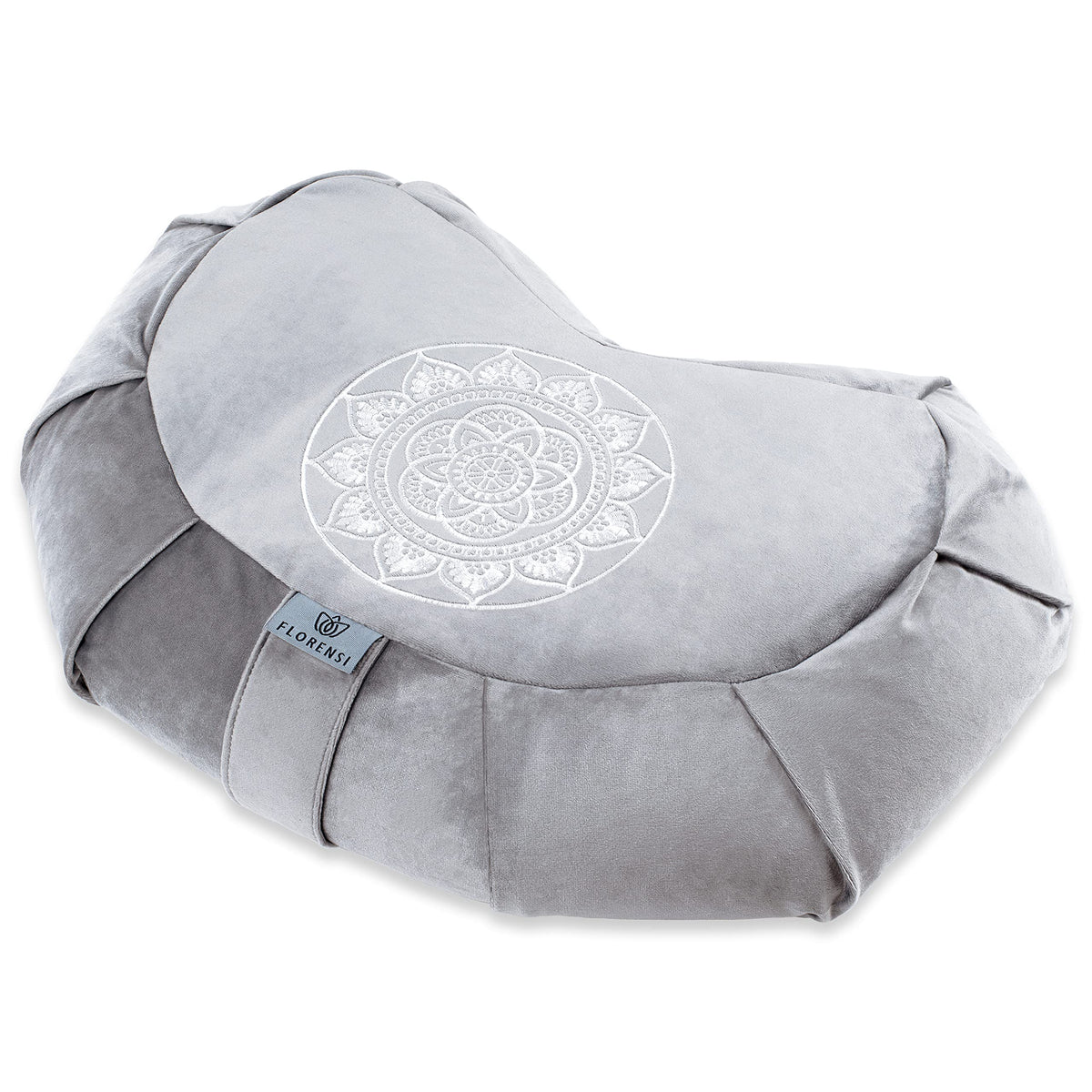 Florensi Meditation Cushion - Comfortable Floor Pillow - Traditional Crescent Meditation Pillow With Beautiful Velvet Cover - Large Floor Cushion Seating For Adults - Premium Yoga Buckwheat Bolster