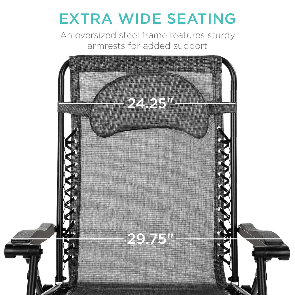 Best Choice Products Oversized Zero Gravity Chair, Folding Outdoor Patio Lounge Recliner W/Cup Holder Accessory Tray And Removable Pillow - Gray