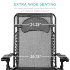 Best Choice Products Oversized Zero Gravity Chair, Folding Outdoor Patio Lounge Recliner W/Cup Holder Accessory Tray And Removable Pillow - Gray