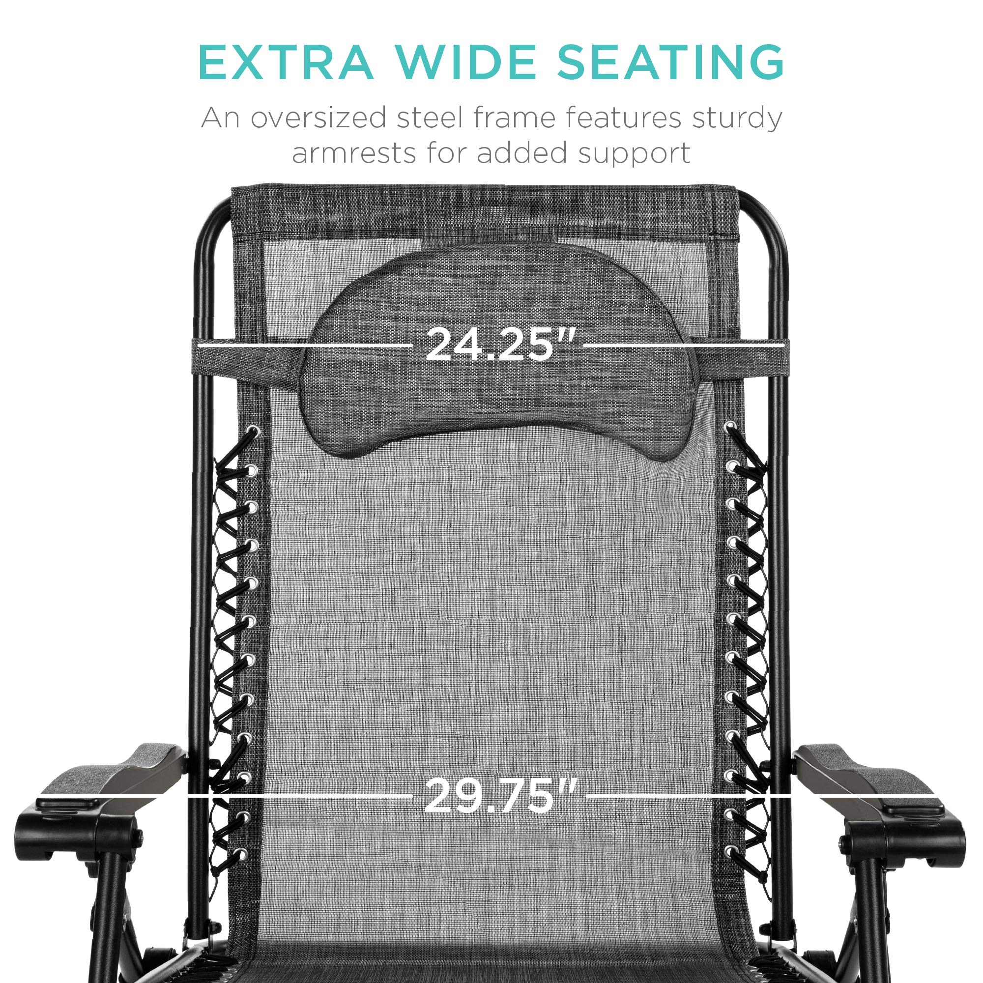 Best Choice Products Oversized Zero Gravity Chair, Folding Outdoor Patio Lounge Recliner W/Cup Holder Accessory Tray And Removable Pillow - Gray