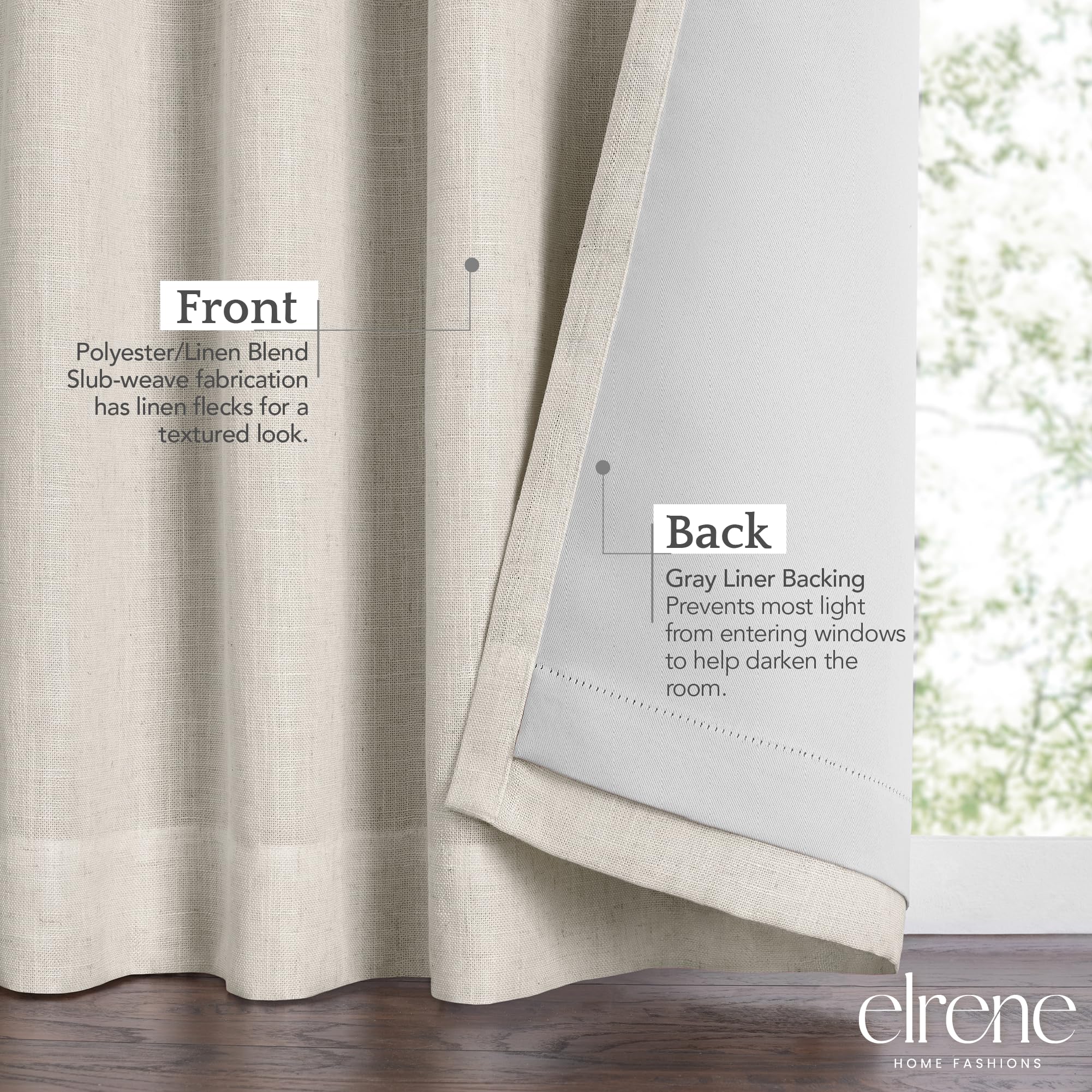 Elrene Home Fashions Harrow Solid Texture Blackout Single Window Curtain Panel, 52''X84'', Natural