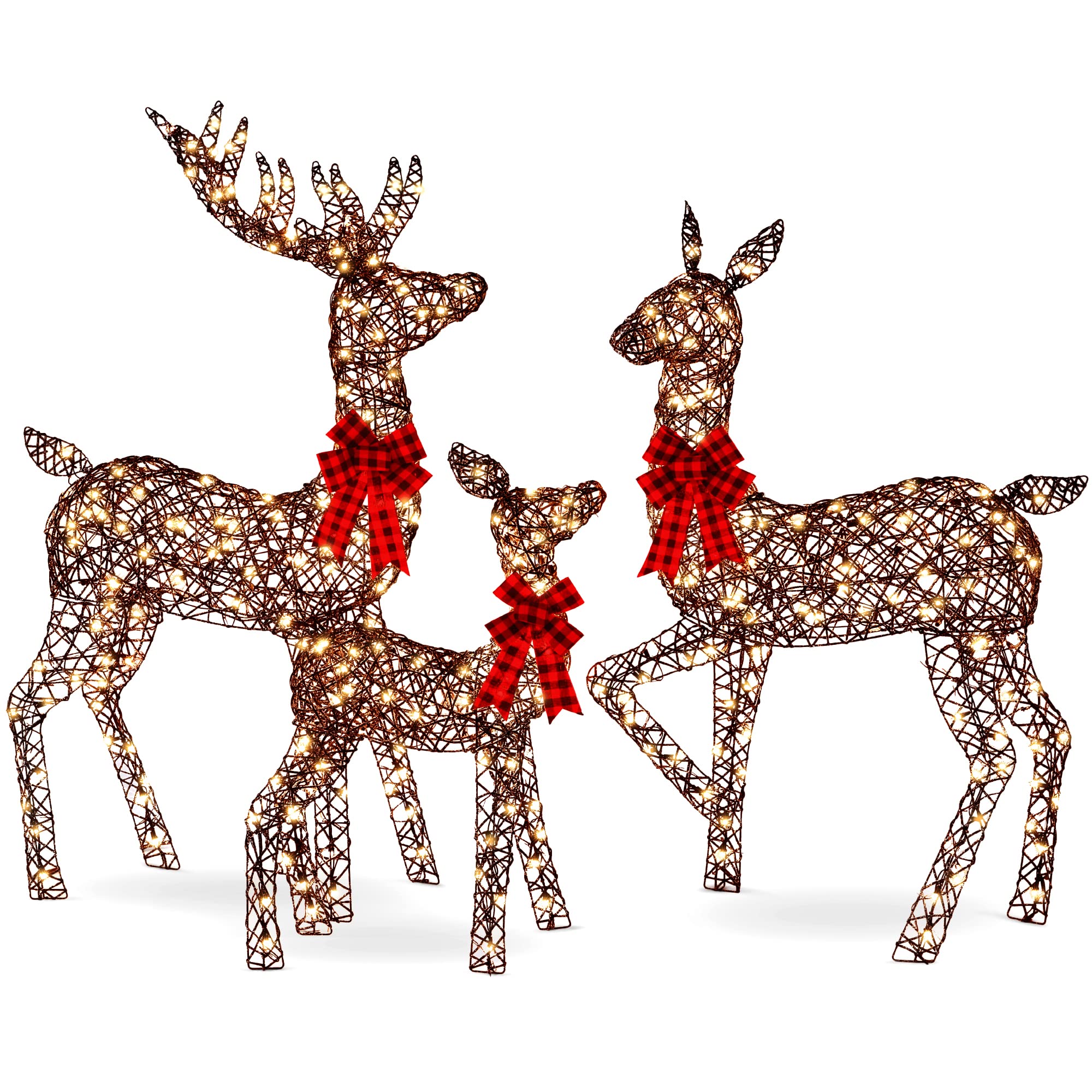 Best Choice Products 3-Piece Rattan Deer Family Set - 5FT Lighted Outdoor Christmas Decoration - Brown Metal