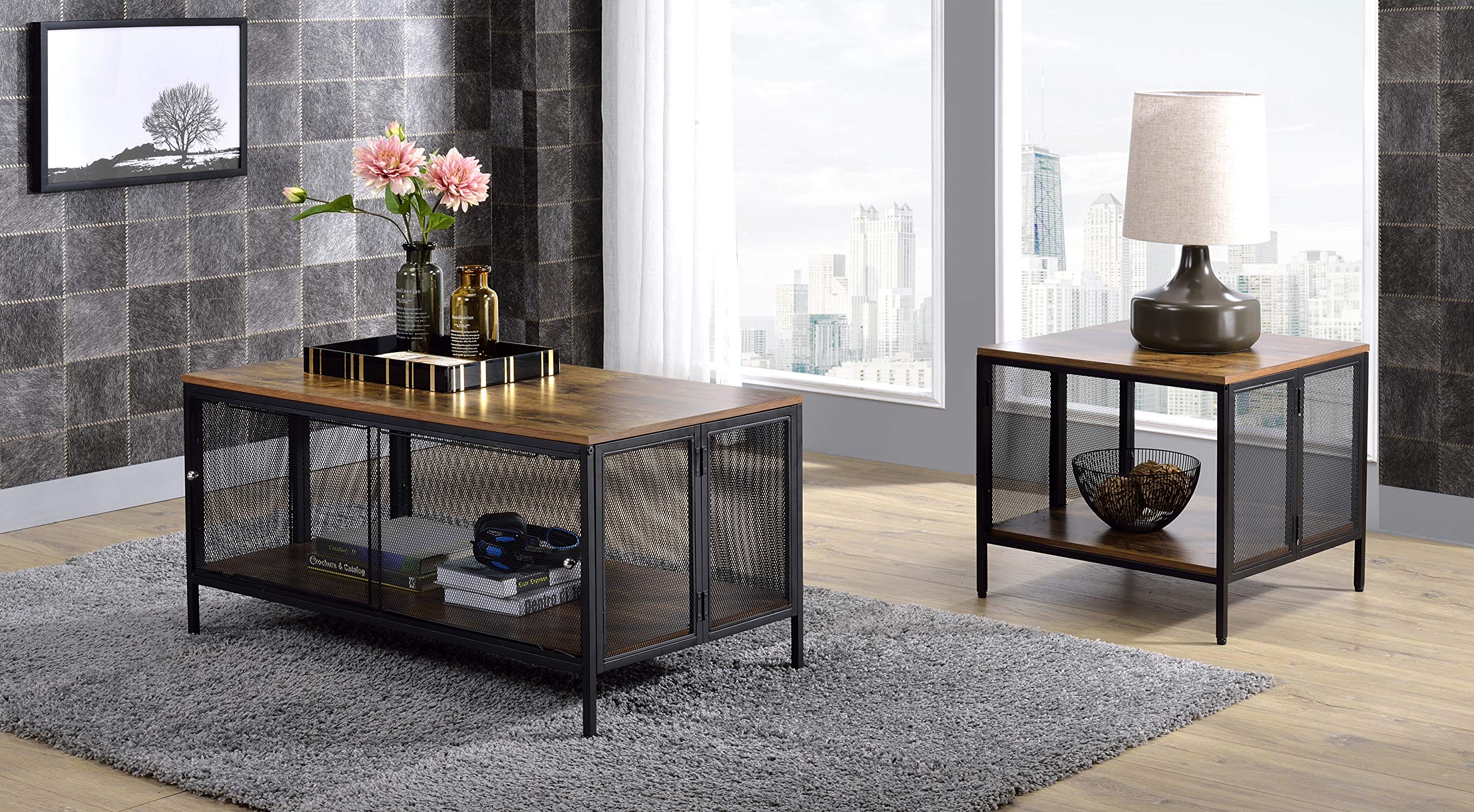 Acme Winam Rectangular Wooden Coffee Table In Antique Oak And Black