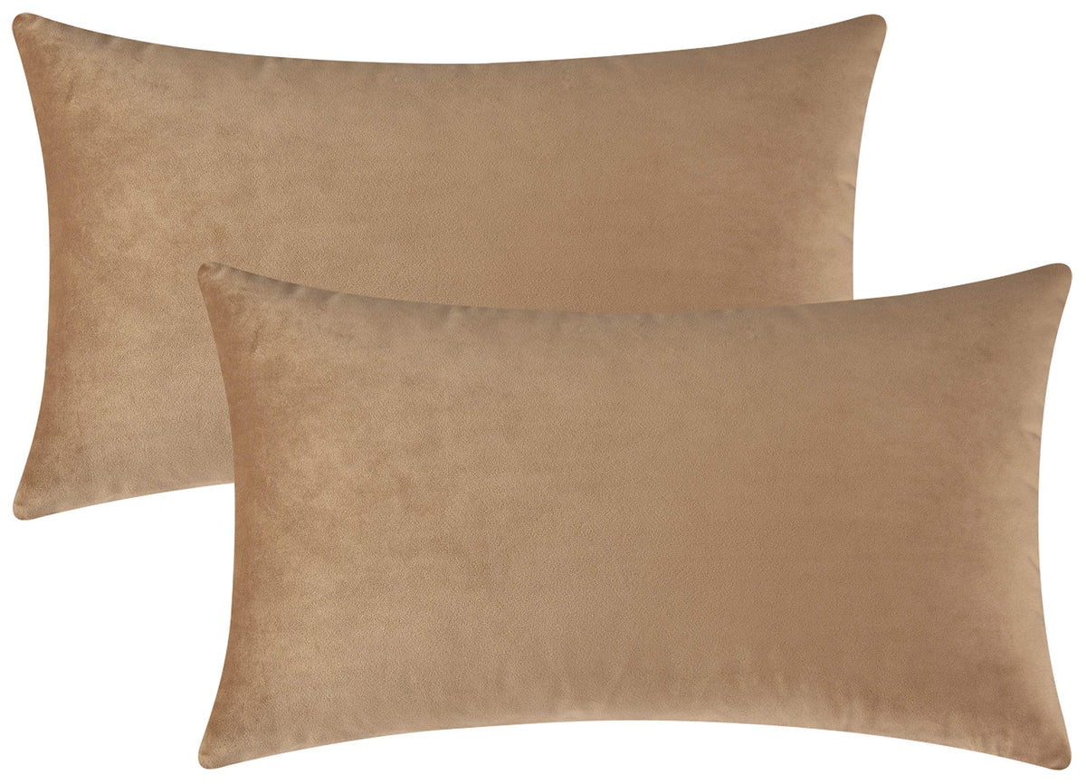 Mixhug Set Of 2 Cozy Velvet Rectangle Decorative Throw Pillow Covers For Couch And Bed, Tan, 12 X 20 Inches