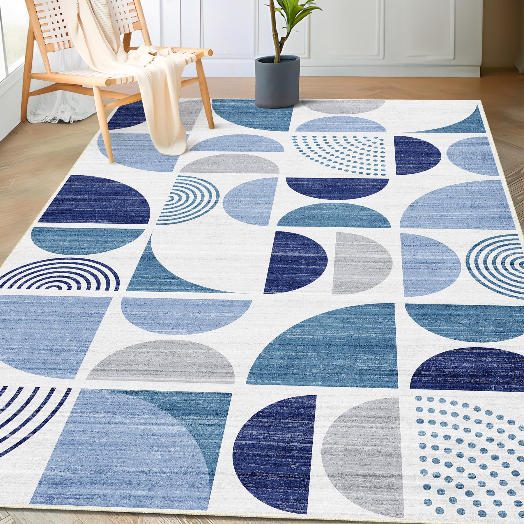 MUJOO 3x5 Rug Washable,Blue Boho Area Rugs for Bedroom Entryway Living Room Bedside,Small Throw Floor Carpet Non Slip Soft Indoo