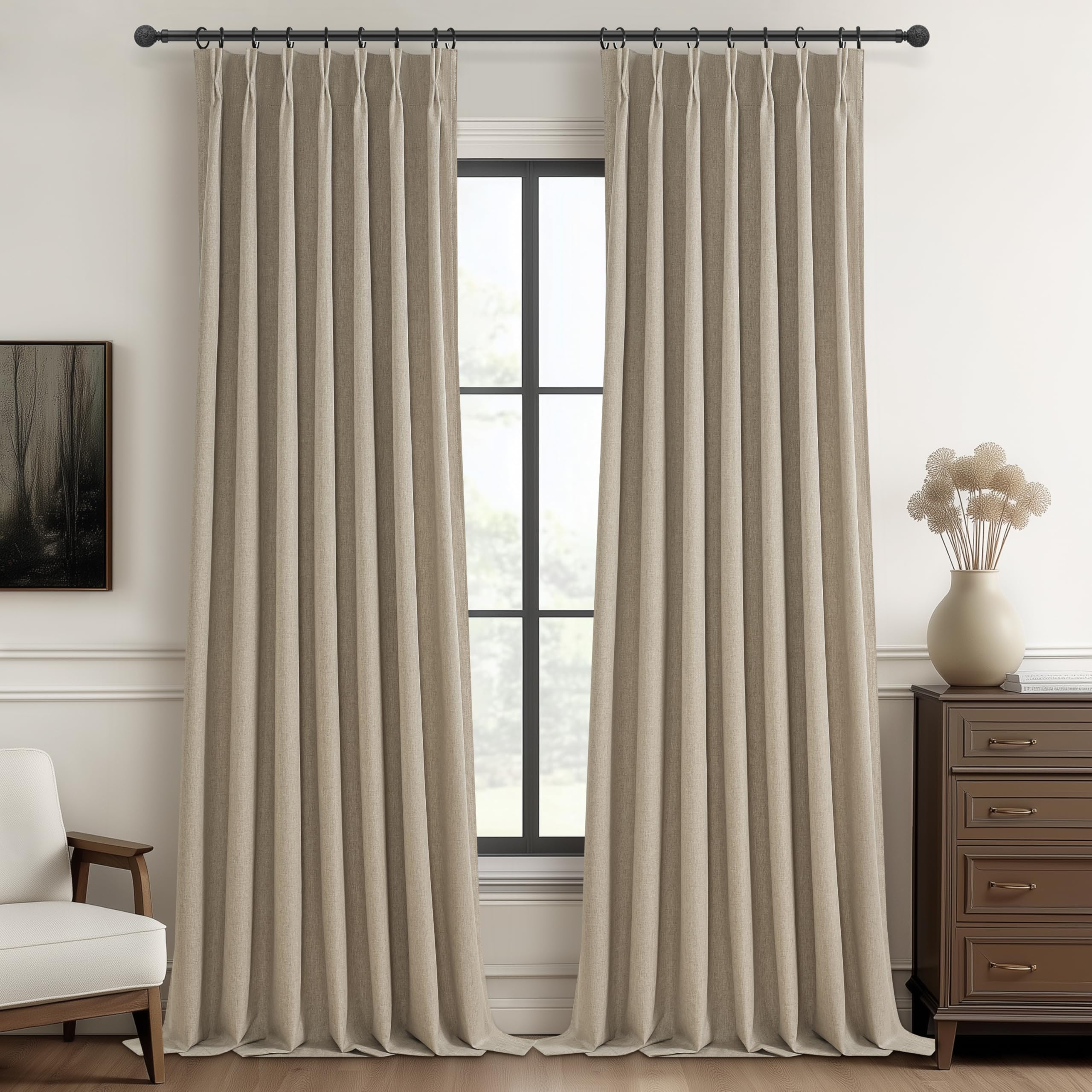 QJmydeco GreyBeige 105 Inch Curtains 2 Panel Set Burg Modern Decorative Dark Out Curtains for Bedroom Heat and Cold Blocking Win